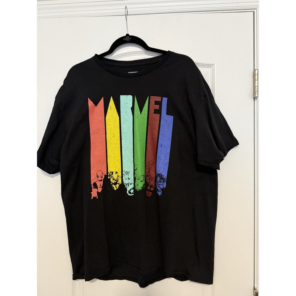 Marvel Black T-Shirt with Rainbow Logo